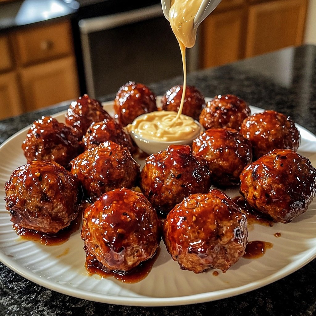 Korean BBQ Meatballs with Spicy Mayo Dip