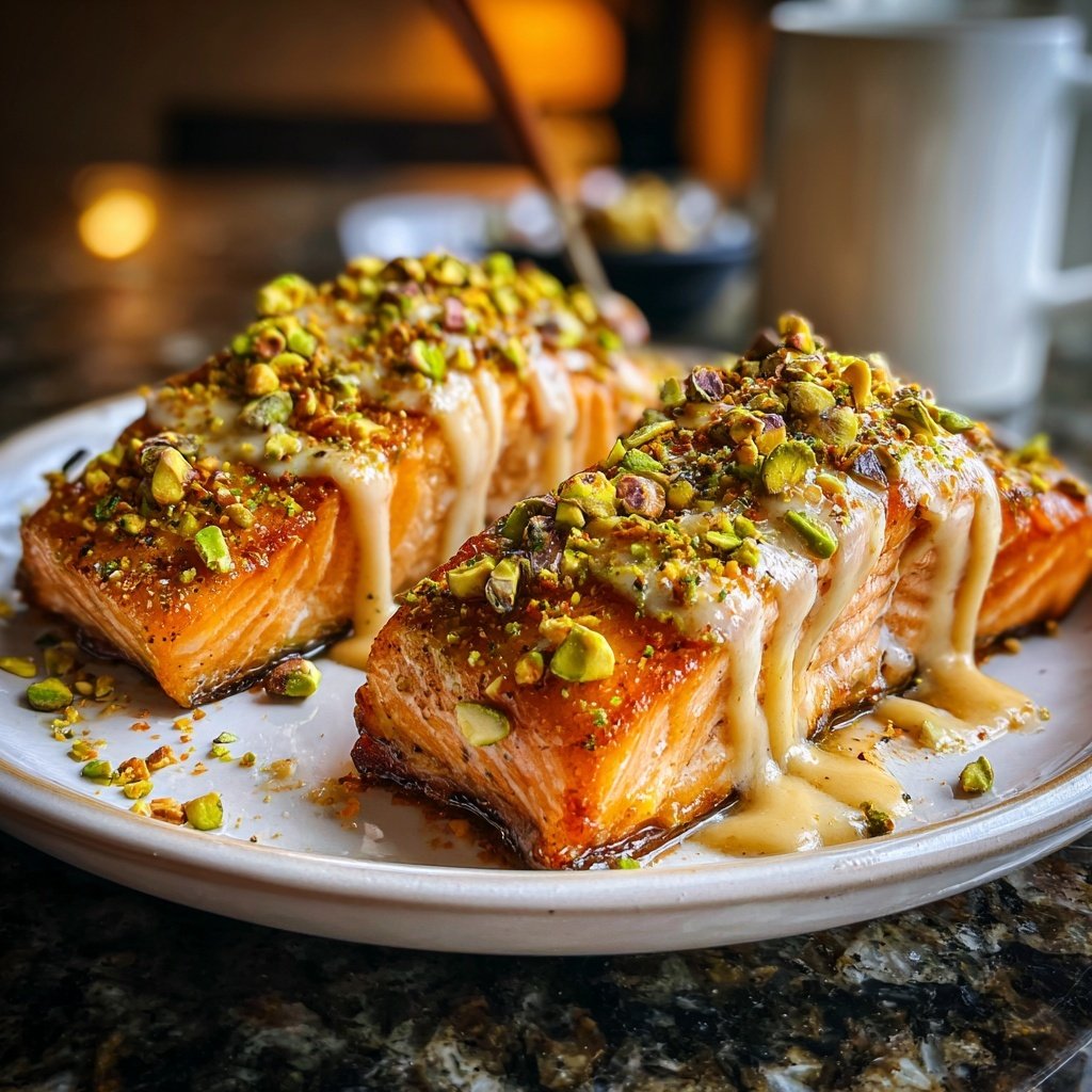 Confit Salmon with Tahini Pistachio