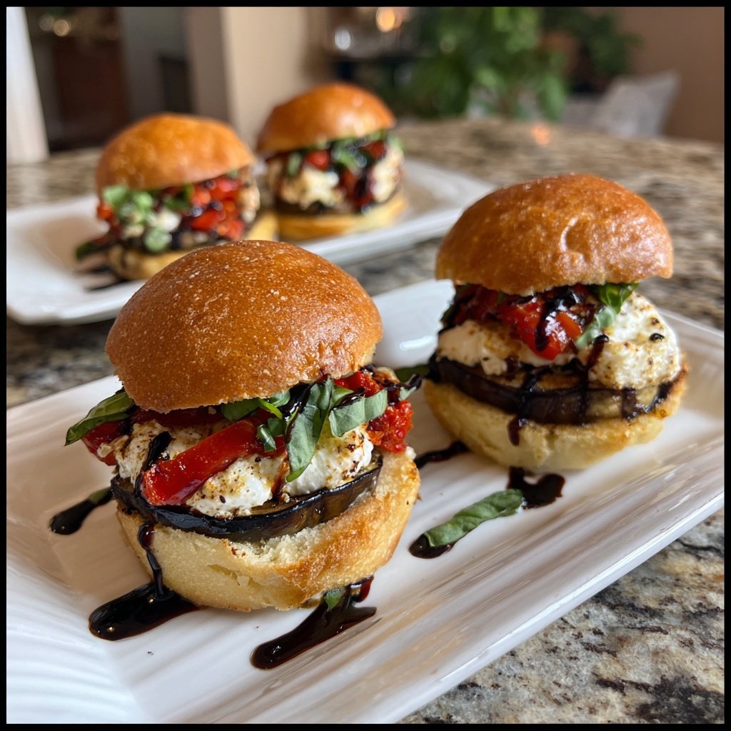 Roasted Eggplant and Red Pepper Sliders