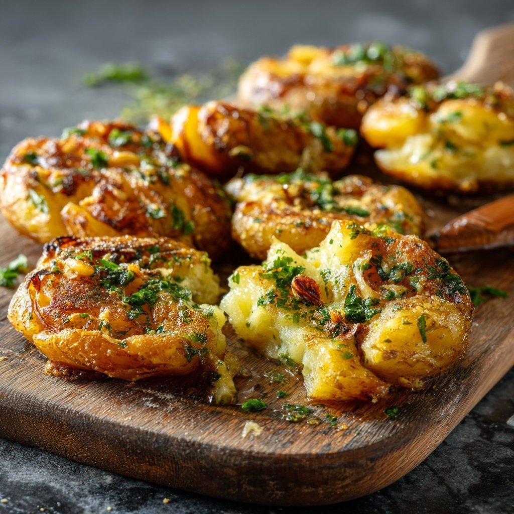 Crispy Garlic Smashed Potatoes