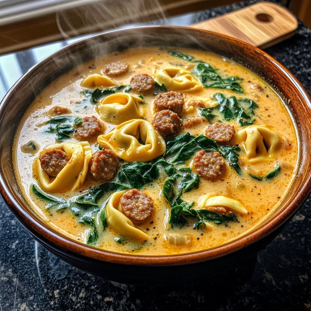 Sausage Tortellini Soup with Spinach