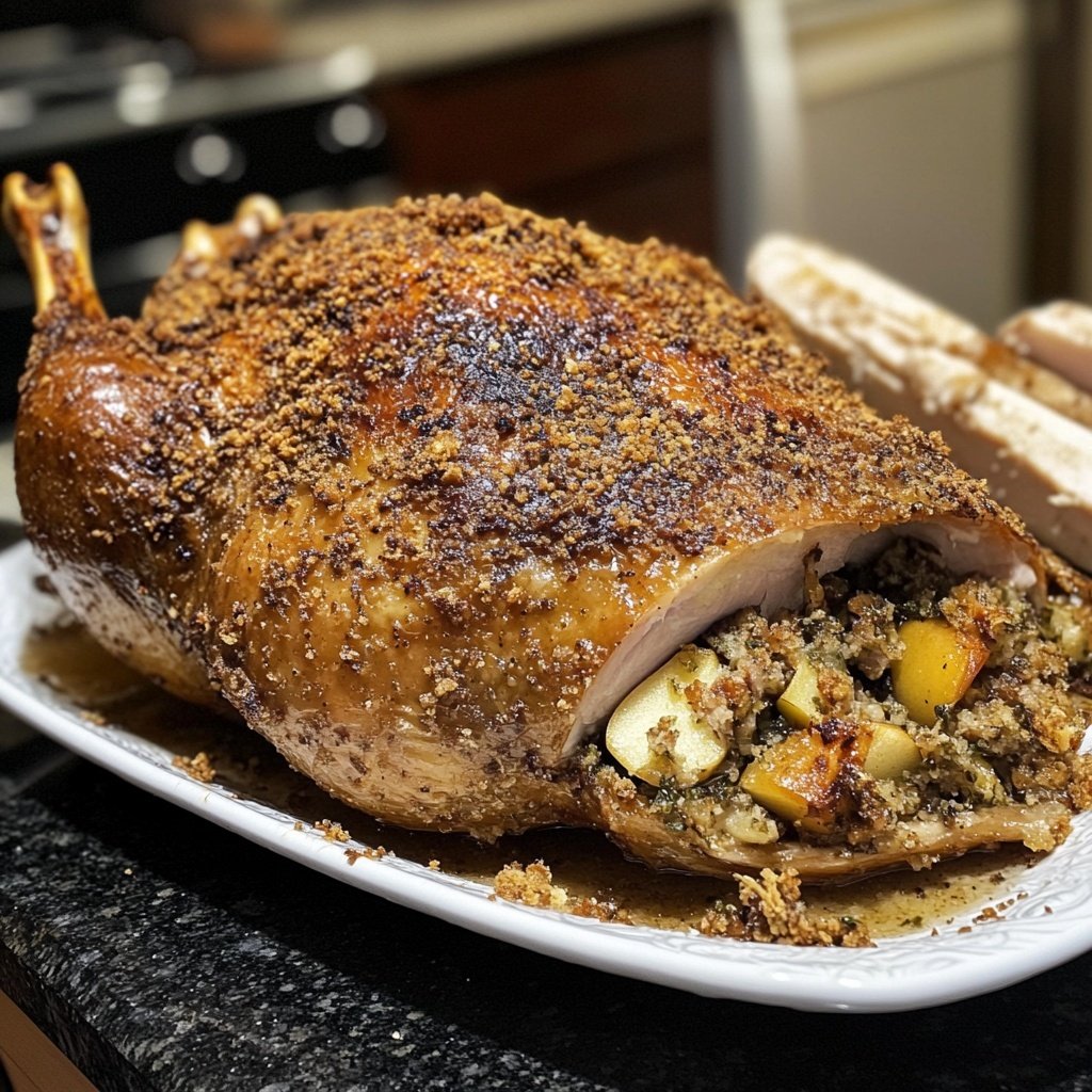 Roasted Christmas Goose with Apple and Herb Stuffing