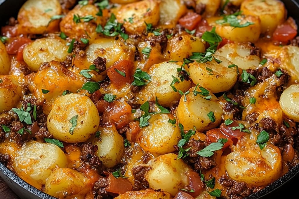 Loaded Ground Beef & Potatoes Skillet: An Amazing Ultimate One-Pan Meal