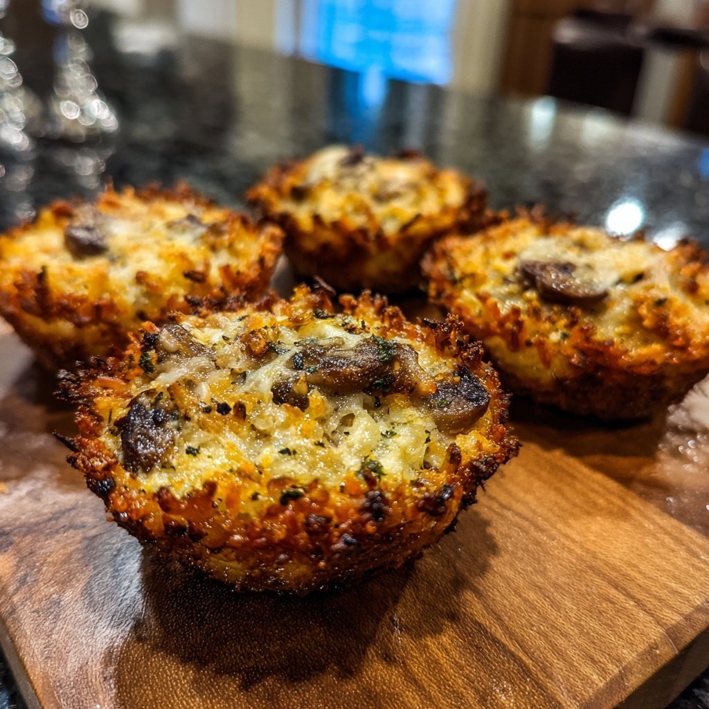 Stuffed Mushroom Crispy Rice Cups