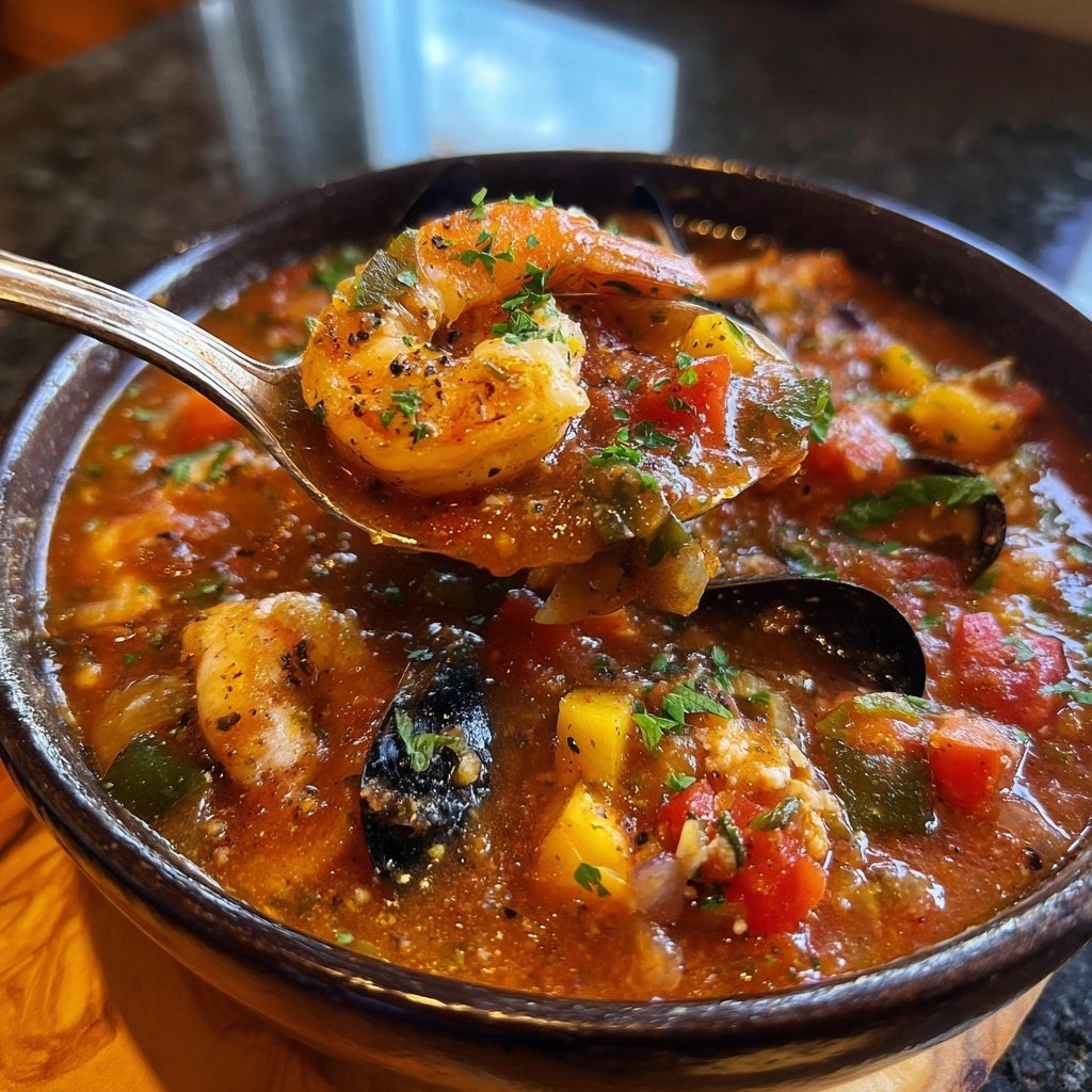 Fisherman's Stew with Roasted Garlic Crostini