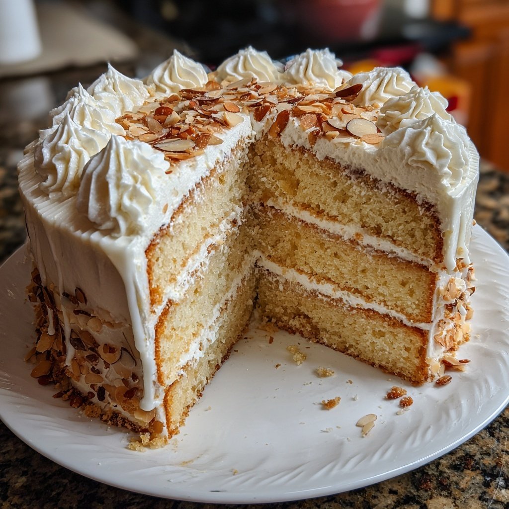 Vanilla Almond Layer Cake with Whipped Frosting