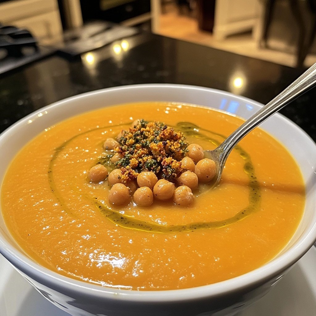 Roasted Carrot Soup with Za'atar and Chickpeas
